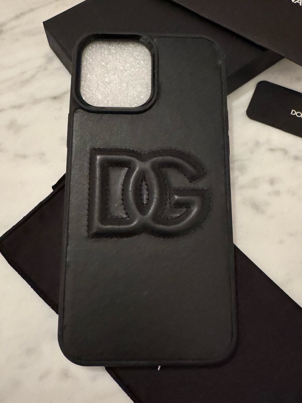 Dolce & Gabbana Black Embossed DG Leather Phone Case 13 Max Pro